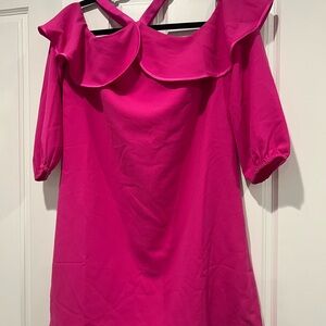 Lilly Pulitzer Pink Ruffled Backless Blouse with Peter Pan Collar